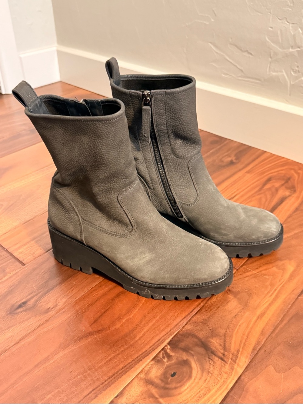 Paul Green Gray Suede Mid-Calf Heeled Boots